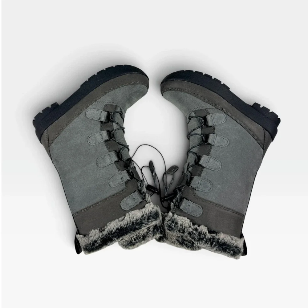 Target Alberta Winter Boots Kids 2 Grey Thermolite Faux Fur Bungee New
